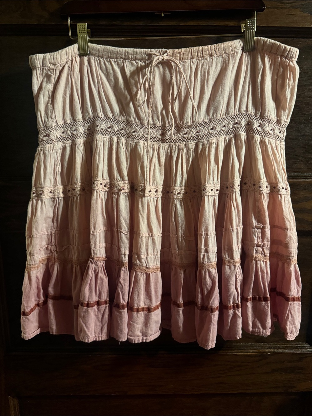 Anfie Light Pink Tiered Bojo Skirt with Lace Trim